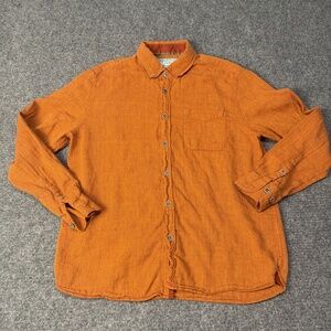 32 Bar Blues Shirt Mens Large Orange Textured Woven Long Sleeve Button Front